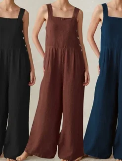 Discount Women's Normal Linen-Inspired Pants Streetwear Solid Color Sleeveless U Neck Pocket Street Daily Regular Fit Black Red Blue Summer Women Pants