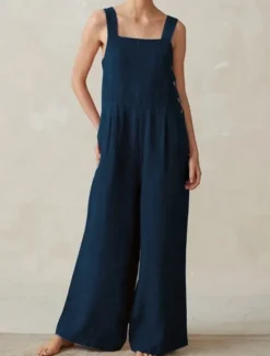 Discount Women's Normal Linen-Inspired Pants Streetwear Solid Color Sleeveless U Neck Pocket Street Daily Regular Fit Black Red Blue Summer Women Pants