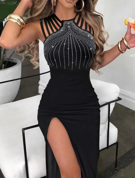Women's Normal Long Dress Maxi Dress Elegant Dress Birthday Formal Sleeveless Form Fit Solid Color Sleeveless Asymmetrical Black Red Blue Spring Women Cocktail Dress