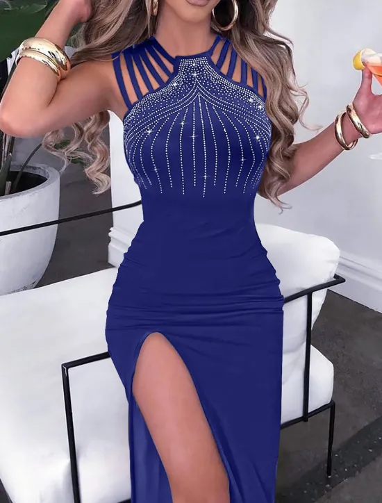 Women's Normal Long Dress Maxi Dress Elegant Dress Birthday Formal Sleeveless Form Fit Solid Color Sleeveless Asymmetrical Black Red Blue Spring Women Cocktail Dress
