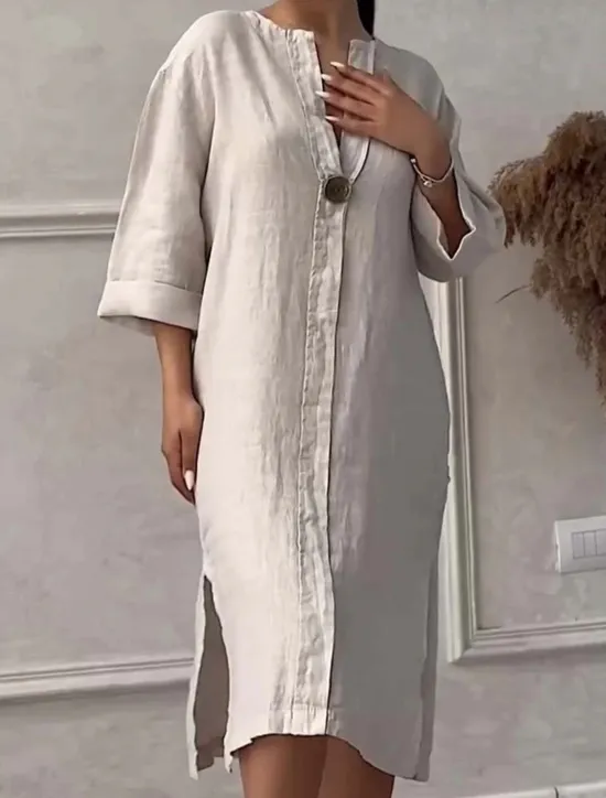 Discount Women's Normal Maxi Dress Linen-Inspired Dresses Cotton Maxi Dress Casual Street Regular Fit Solid Color Crew Neck Royal Blue Green Apricot Spring Fall Women Dresses