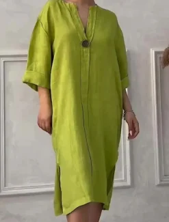 Discount Women's Normal Maxi Dress Linen-Inspired Dresses Cotton Maxi Dress Casual Street Regular Fit Solid Color Crew Neck Royal Blue Green Apricot Spring Fall Women Dresses