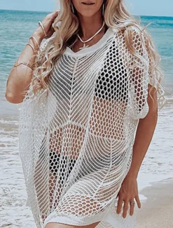 Online Women's Normal Midi Dress Sundress Tropical Hawaiian Beach Regular Fit Plain Short Sleeve Crew Neck Summer Women Cover Up