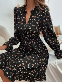 Women's Normal Midi Dress Chiffon Dress Elegant Vintage Daily Date Regular Fit Floral Graphic Long Sleeve V Neck Black Navy Blue Blue Spring Fall Women Spring Dresses