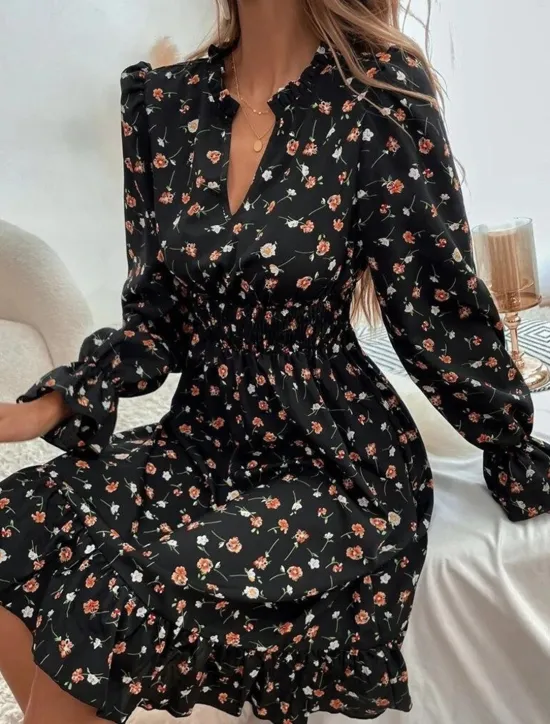 Women's Normal Midi Dress Chiffon Dress Elegant Vintage Daily Date Regular Fit Floral Graphic Long Sleeve V Neck Black Navy Blue Blue Spring Fall Women Spring Dresses