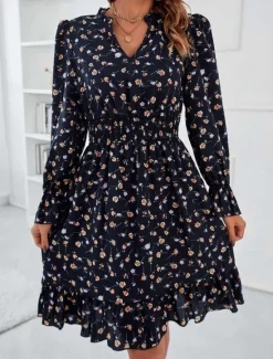 Women's Normal Midi Dress Chiffon Dress Elegant Vintage Daily Date Regular Fit Floral Graphic Long Sleeve V Neck Black Navy Blue Blue Spring Fall Women Spring Dresses