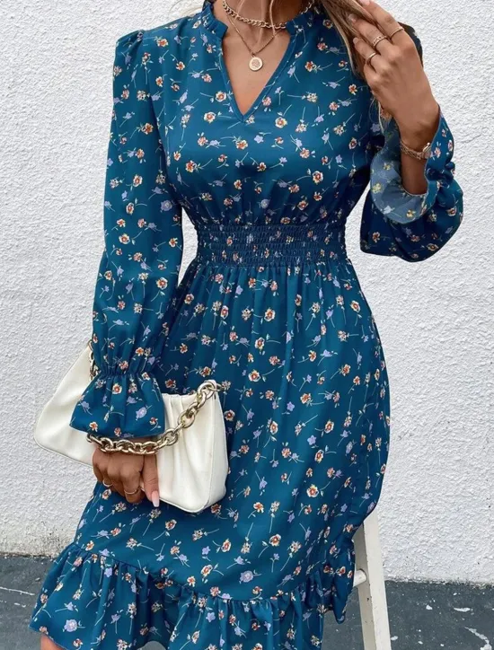 Women's Normal Midi Dress Chiffon Dress Elegant Vintage Daily Date Regular Fit Floral Graphic Long Sleeve V Neck Black Navy Blue Blue Spring Fall Women Spring Dresses