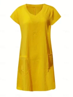 Clearance Women's Normal Mini Dress Cotton Linen Dresses Shift Dress Bohemia Vacation Tropical Butterfly Sleeve Street Casual Daily Form Fit Solid Color Short Sleeve V Neck Yellow Light Green Wine Royal Blue Women Dresses
