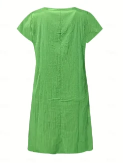 Clearance Women's Normal Mini Dress Cotton Linen Dresses Shift Dress Bohemia Vacation Tropical Butterfly Sleeve Street Casual Daily Form Fit Solid Color Short Sleeve V Neck Yellow Light Green Wine Royal Blue Women Dresses