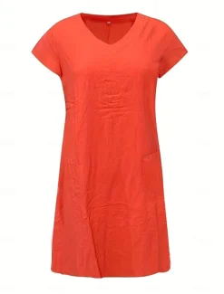 Clearance Women's Normal Mini Dress Cotton Linen Dresses Shift Dress Bohemia Vacation Tropical Butterfly Sleeve Street Casual Daily Form Fit Solid Color Short Sleeve V Neck Yellow Light Green Wine Royal Blue Women Dresses