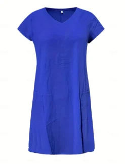 Clearance Women's Normal Mini Dress Cotton Linen Dresses Shift Dress Bohemia Vacation Tropical Butterfly Sleeve Street Casual Daily Form Fit Solid Color Short Sleeve V Neck Yellow Light Green Wine Royal Blue Women Dresses