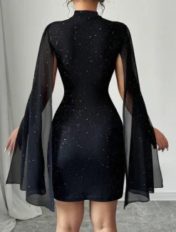 Sale Women's Normal Mini Dress Cocktail Dress Wedding Guest Dress Chiffon Dress Skim Dresses Elegant Formal Form Fit Solid Color Sleeveless Stand Collar Summer Women Cocktail Dress