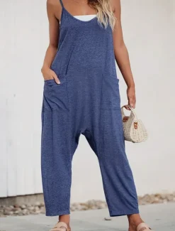 Best Women's Normal Overall Active Solid Color Sleeveless V Neck Pocket Vacation Daily Regular Fit Summer Women Jumpsuits
