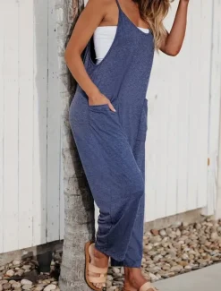 Best Women's Normal Overall Active Solid Color Sleeveless V Neck Pocket Vacation Daily Regular Fit Summer Women Jumpsuits