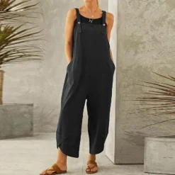 Sale Women's Normal Overall Dungarees Holiday Solid Color Sleeveless Sleeveless Straight Square Neck Pocket Vacation Dailywear Loose Fit Black Army Green Red Spring Women Overalls|Sets