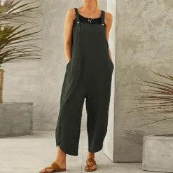 Sale Women's Normal Overall Dungarees Holiday Solid Color Sleeveless Sleeveless Straight Square Neck Pocket Vacation Dailywear Loose Fit Black Army Green Red Spring Women Overalls|Sets