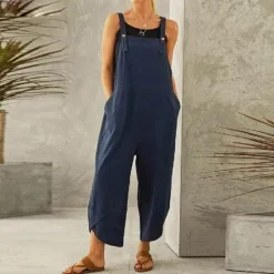 Sale Women's Normal Overall Dungarees Holiday Solid Color Sleeveless Sleeveless Straight Square Neck Pocket Vacation Dailywear Loose Fit Black Army Green Red Spring Women Overalls|Sets