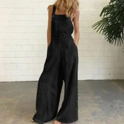 Discount Women's Normal Overall Dungarees Casual Solid Color Sleeveless Sleeveless Bootcut Square Neck Pocket Dailywear Holiday Loose Fit Black White Navy Blue Summer Women Overalls|Sets