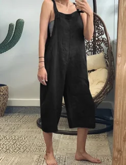 Women's Normal Overall Streetwear Solid Color Sleeveless Square Neck Pocket Street Daily Regular Fit Black Yellow Army Green Summer Women Overalls
