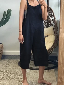 Women's Normal Overall Streetwear Solid Color Sleeveless Square Neck Pocket Street Daily Regular Fit Black Yellow Army Green Summer Women Overalls