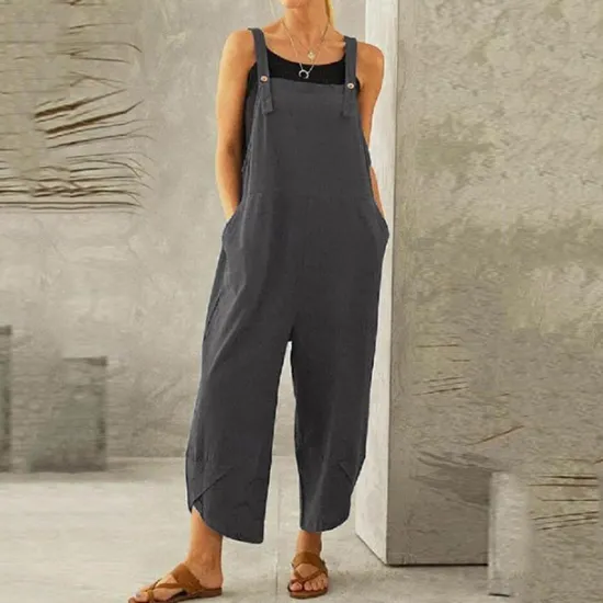 Discount Women's Normal Pants Trousers Jumpsuit Rompers Fashion Ankle-Length Mid Waist Plain Side Pockets Wide Leg Comfort Micro-elastic Casual Weekend Black Dusty Rose Red Blue Summer Spring & Fall Loose Fit Women Overalls