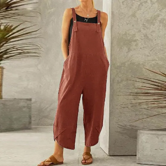 Discount Women's Normal Pants Trousers Jumpsuit Rompers Fashion Ankle-Length Mid Waist Plain Side Pockets Wide Leg Comfort Micro-elastic Casual Weekend Black Dusty Rose Red Blue Summer Spring & Fall Loose Fit Women Overalls