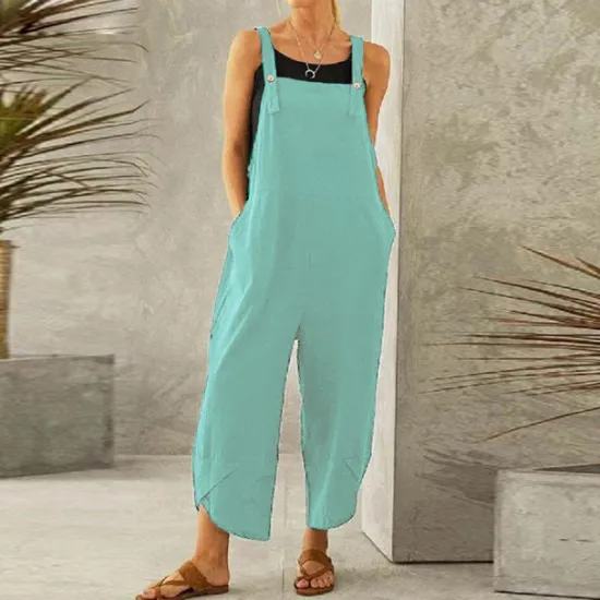 Discount Women's Normal Pants Trousers Jumpsuit Rompers Fashion Ankle-Length Mid Waist Plain Side Pockets Wide Leg Comfort Micro-elastic Casual Weekend Black Dusty Rose Red Blue Summer Spring & Fall Loose Fit Women Overalls