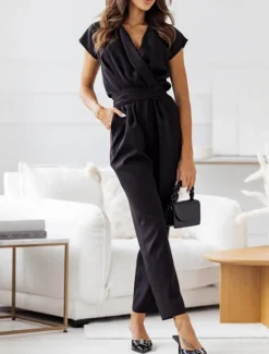 New Women's Normal2 Pieces SetsStreetwear Casual Half Sleeve V Neck Solid Color Pocket Belted Street Daily Going out Black Fuchsia Apricot Summer Regular Fit Women Two Piece Sets