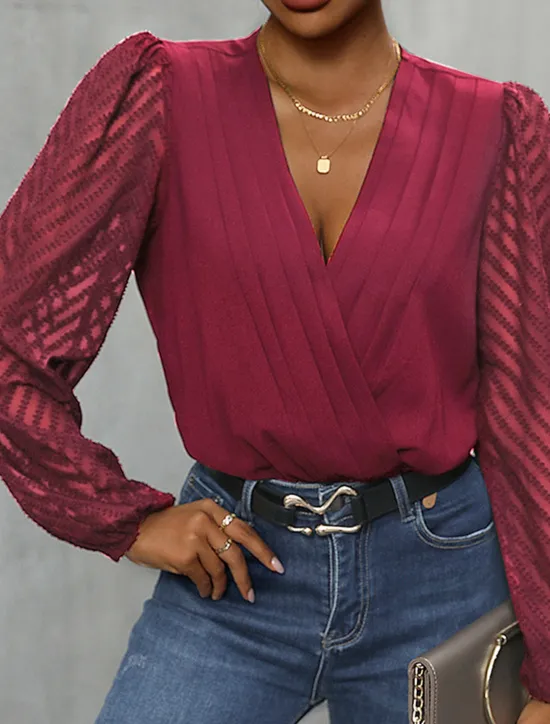 Hot Women's Normal Playsuit Stylish Solid Color Long Sleeve V Neck Party Work Regular Fit Black Red Green Spring Women Bodysuits