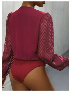 Hot Women's Normal Playsuit Stylish Solid Color Long Sleeve V Neck Party Work Regular Fit Black Red Green Spring Women Bodysuits