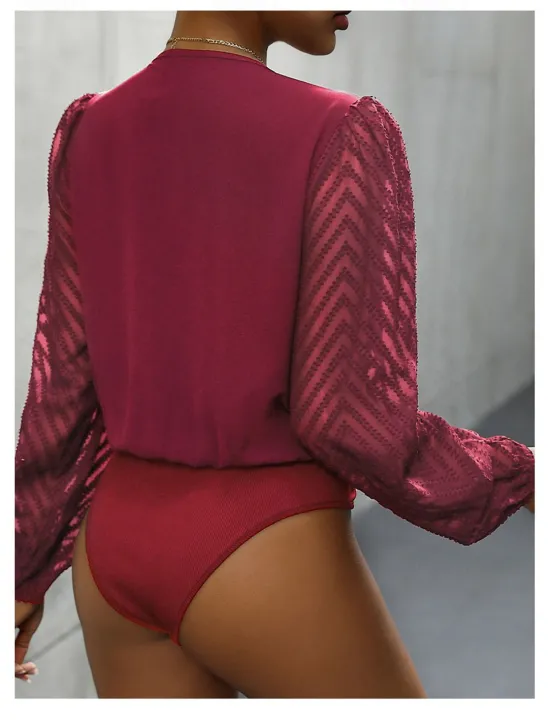 Hot Women's Normal Playsuit Stylish Solid Color Long Sleeve V Neck Party Work Regular Fit Black Red Green Spring Women Bodysuits