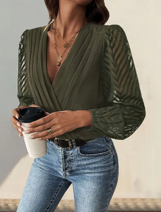 Hot Women's Normal Playsuit Stylish Solid Color Long Sleeve V Neck Party Work Regular Fit Black Red Green Spring Women Bodysuits