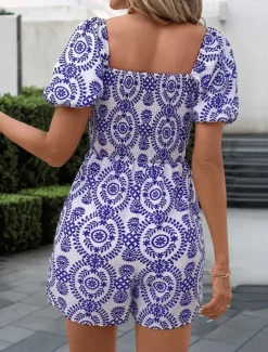 Hot Women's Normal Romper Active Floral Short Sleeve Square Neck Pocket High Waist Vacation Daily Regular Fit Summer Women Rompers