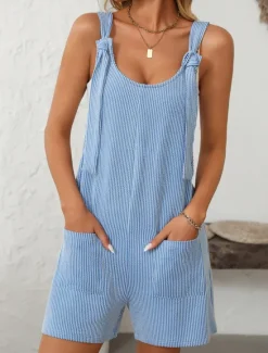 New Women's Normal Romper Active Striped Sleeveless Round Neck High Waist Vacation Daily Regular Fit Pink Light Blue Summer Women Rompers