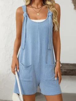 New Women's Normal Romper Active Striped Sleeveless Round Neck High Waist Vacation Daily Regular Fit Pink Light Blue Summer Women Rompers