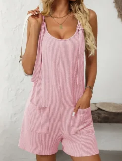 New Women's Normal Romper Active Striped Sleeveless Round Neck High Waist Vacation Daily Regular Fit Pink Light Blue Summer Women Rompers