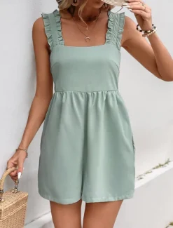 Outlet Women's Normal Romper Active Solid Color Sleeveless Square Neck Backless Pocket Vacation Daily Regular Fit Summer Women Rompers