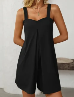 Women's Normal Romper Active Solid Color Sleeveless V Neck Pocket Vacation Daily Regular Fit Black Green Summer Women Rompers