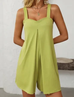 Women's Normal Romper Active Solid Color Sleeveless V Neck Pocket Vacation Daily Regular Fit Black Green Summer Women Rompers