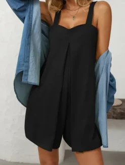 Women's Normal Romper Active Solid Color Sleeveless V Neck Pocket Vacation Daily Regular Fit Black Green Summer Women Rompers