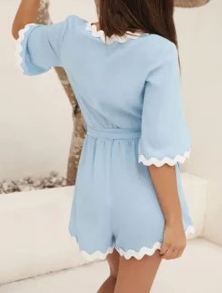 Outlet Women's Normal Romper Active Solid Color Sleeveless V Neck Lace up High Waist Vacation Daily Regular Fit Summer Women Rompers
