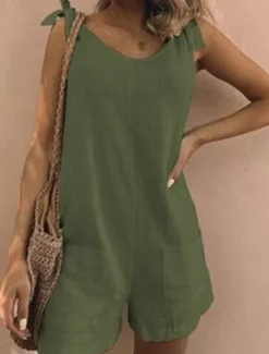 Best Women's Normal Romper Basic Solid Color Sleeveless V Neck Pocket Daily Weekend Regular Fit White Yellow Blue Summer Women Rompers