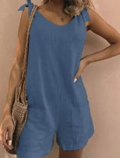 Best Women's Normal Romper Basic Solid Color Sleeveless V Neck Pocket Daily Weekend Regular Fit White Yellow Blue Summer Women Rompers