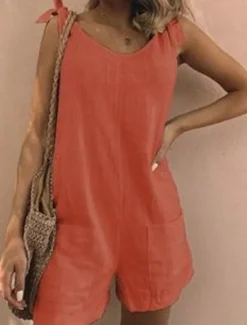 Best Women's Normal Romper Basic Solid Color Sleeveless V Neck Pocket Daily Weekend Regular Fit White Yellow Blue Summer Women Rompers