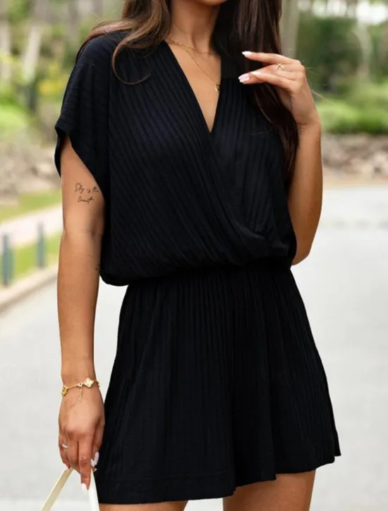 New Women's Normal Romper Streetwear Solid Color Short Sleeve V Neck Street Daily Regular Fit Black White Fuchsia Summer Women Rompers