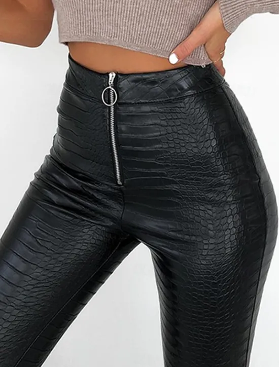 Online Women's Normal Slim Pants Trousers Leggings Fashion Streetwear Full Length High Waist Solid Color Zipper Soft Comfortable Micro-elastic Party Street Going out Fall Winter Regular Fit Women Pants
