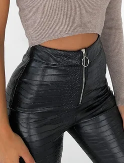 Online Women's Normal Slim Pants Trousers Leggings Fashion Streetwear Full Length High Waist Solid Color Zipper Soft Comfortable Micro-elastic Party Street Going out Fall Winter Regular Fit Women Pants