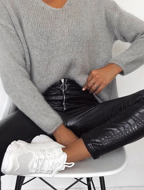 Online Women's Normal Slim Pants Trousers Leggings Fashion Streetwear Full Length High Waist Solid Color Zipper Soft Comfortable Micro-elastic Party Street Going out Fall Winter Regular Fit Women Pants