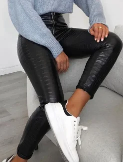 Online Women's Normal Slim Pants Trousers Leggings Fashion Streetwear Full Length High Waist Solid Color Zipper Soft Comfortable Micro-elastic Party Street Going out Fall Winter Regular Fit Women Pants