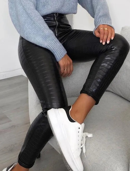 Online Women's Normal Slim Pants Trousers Leggings Fashion Streetwear Full Length High Waist Solid Color Zipper Soft Comfortable Micro-elastic Party Street Going out Fall Winter Regular Fit Women Pants